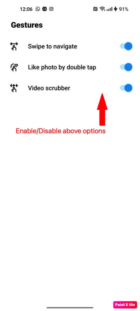 gestures options