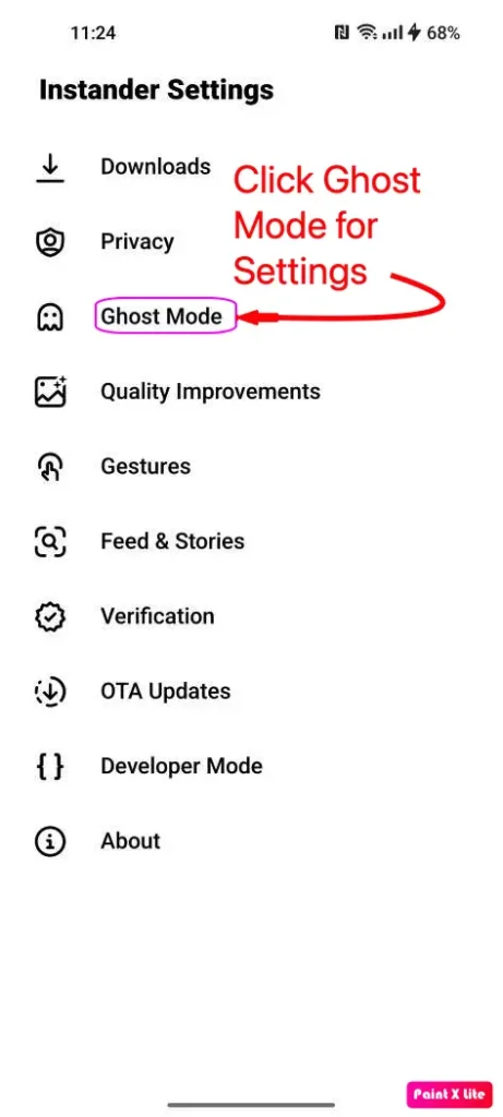 Ghost mode in instander